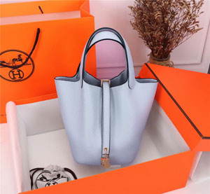 Hermes/エルメス スーパーコピー ピコタンロック 18PM ハンドバッグ ブルー x ゴールド（H056289CK08）