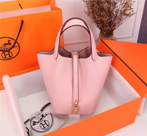 Hermes/エルメス スーパーコピー ピコタンロック 18PM ハンドバッグ ピンク x ゴールド（H056289CK3Q）