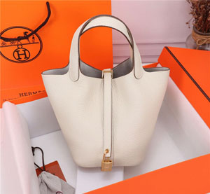 Hermes/エルメス スーパーコピー ピコタンロック 18PM ハンドバッグ ホワイトx ゴールド（H056289CKI2）