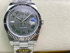 【CLEAN工場出品】ロレックス スーパーコピー デイトジャスト 41 126334-0021 グレー/グリーン ローマ オイスターブレスレット ムーブメント3235