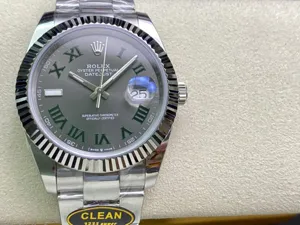 【CLEAN工場出品】ロレックス スーパーコピー デイトジャスト 41 126334-0021 グレー/グリーン ローマ オイスターブレスレット ムーブメント3235