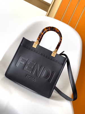 【FENDI】フェンディ スーパーコピー フェンディ サンシャイン スモール ブラックレザー ショッパー 8BH394ABVLF0KUR