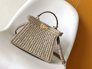 【FENDI】フェンディ スーパーコピー ピー ピーカブー ISeeU スモール ダブグレーレザー＆インターレースファイバー バッグ 8BN327ARBCF0E65