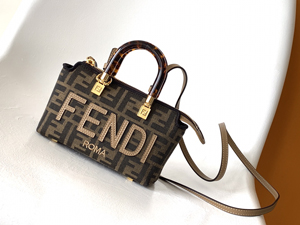 【FENDI】フェンディ スーパーコピー バイ ザ ウェイ ミニ ブラウンFFファブリック ボストンバッグ スモール 8BS067ANX0F1LMN
