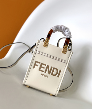 【FENDI】フェンディ スーパーコピー サンシャイン ショッパー スモール ホワイトレザー ミニバッグ 8BS051ABVLF0K7E
