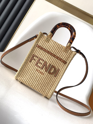 【FENDI】フェンディ スーパーコピー サンシャイン ショッパー ミニ ナチュラルストロー ミニバッグ 8BS051ANWSF1LMM
