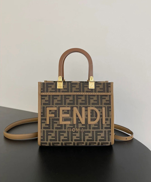 【FENDI】フェンディ スーパーコピー サンシャイン スモール ブラウンFFジャカードファブリック バッグ 8BH394ALVYF1GE3