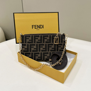 【FENDI】フェンディ スーパーコピー バゲット スリム クラッチ ブラウン ジャカードFFファブリック クラッチバッグ  8BS073AD23F1GE3