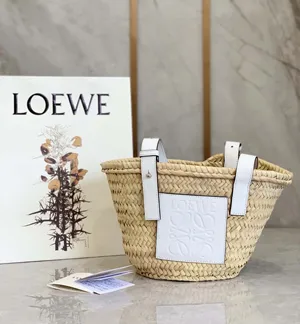 【LOEWE】 ロエベ スーパーコピー バスケットバッグ スモール（ヤシの葉&カーフ）ナチュラル/ホワイト A223S93X04