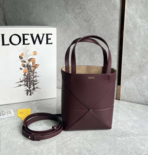 【LOEWE】 ロエベ スーパーコピー パズルフォルドトート ミニ（シャイニーカーフ） ダークバーガンディ A657V25X01