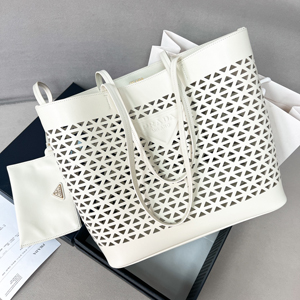 【PRADA】プラダ スーパーコピー ラージホワイトパンチングレザー ショッピングバッグ（1BG503_2CY4_F0009_V_OOO）