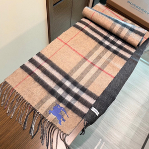 バーバリー スーパーコピー ストライプのチェック柄 カシミアスカーフ グレーブラウン（Burberry 041）