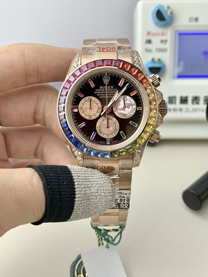 TW工場 ROLEX ロレックス デイトナ 116595RBOW レインボー ブラックダイアル 18Kローズゴールドコーティング904Lステンレス クローンCal.4130ムーブメント 1:1精度