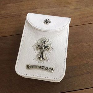 クロムハーツ BLT POUCH CIGARETTE CASE2 ロゴプレートシガレットレザーケース ホワイト  CHK007#  CH065