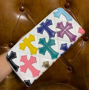 クロムハーツ #2 レック Fジップ マルチカラーセメタリークロスパッチ キルティングレザーラウンドジップ 長財布 ホワイト  CHQ026#  CH011