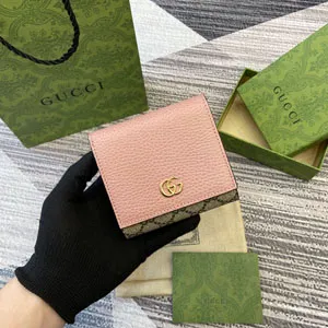 GUCCI グッチ ダブルG バイカラー ミディアム ウォレット ピンク＆エボニー 598587