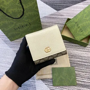 GUCCI グッチ ダブルG バイカラー ミディアム ウォレット ホワイト＆エボニー 598587