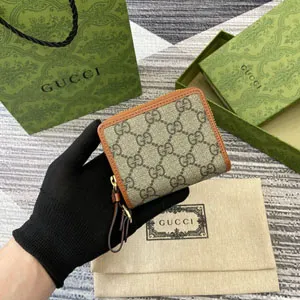 GUCCI グッチ GGエンブレム ミニジップウォレット ベージュ＆ダークブラウン 819131