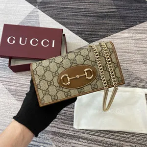 GUCCI グッチ ホースビット 1955 チェーン付き ウォレット ベージュ/エボニー 621892