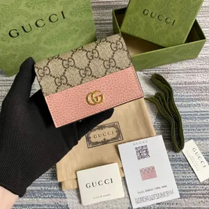 GUCCI グッチ ダブルG ミニウォレット ピンク＆エボニー ?658610