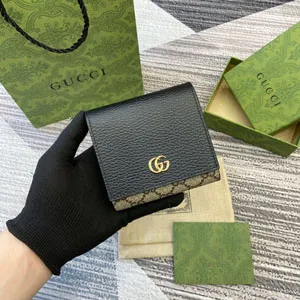 GUCCI グッチ ダブルG バイカラー ミディアム ウォレット ブラック＆エボニー 598587