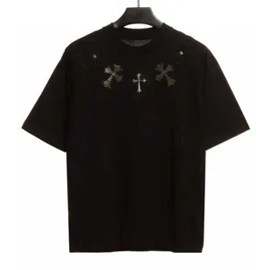 Chrome Hearts Line Stone Silver925 Cross Tee クロムハーツ ラインストーン シルバー925 クロス Tシャツ ブラック（Chrome Hearts 127）