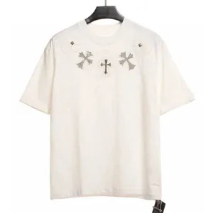 Chrome Hearts Line Stone Silver925 Cross Tee クロムハーツ ラインストーン シルバー925 クロス Tシャツ ホワイト（Chrome Hearts 126）