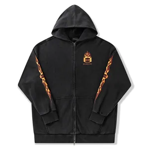 Balenciaga Flames Sleeves Zip-Up Sweat Parker バレンシアガ フレイム スリーブ ジップアップ スウェットパーカー ブラック（Balenciaga 77）