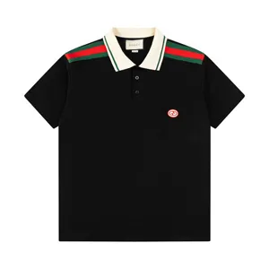 Gucci Shoulder Stripe Red Logo Polo Shirt グッチ ショルダー ストライプ レッド ロゴ ポロシャツ ブラック（Gucci 99）