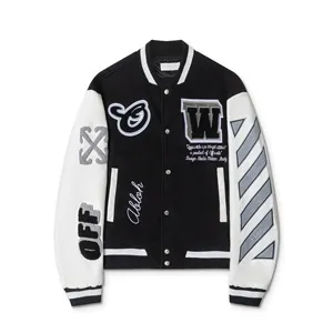 Off-White Virgil Abloh Wool Varsity Bomber Jacket オフホワイト ヴァージルアブロー バーシティ ボンバージャケット ブラック（Off-White 15）