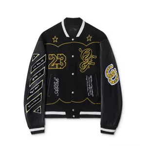 Off-White Virgil Abloh Wool Varsity Bomber Jacket オフホワイト ヴァージルアブロー バーシティ ボンバージャケット ブラック（Off-White 12）
