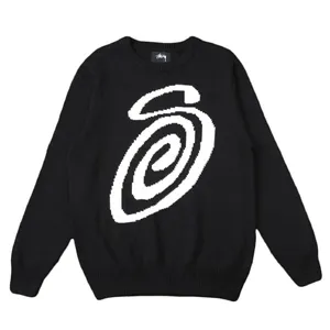 Stussy Curly S Logo Sweater Black ステューシー カーリーSロゴ ニットセーター ブラック（Stussy 96）