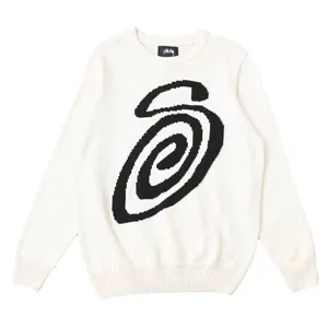 Stussy Curly S Logo Sweater White ステューシー カーリーSロゴ ニットセーター ホワイト（Stussy 97）