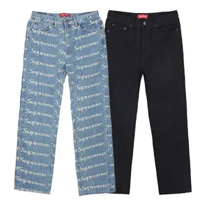 Supreme Frayed Logos Denim Trucker Pants シュプリーム フレイド ロゴ デニム トラッカー パンツ ブラックとブルー 2色（Supreme 99）