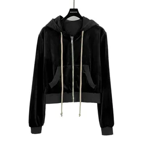 Rick Owens Velvet Drawstring Hoodie Black リックオウエンス ベルベット ドローストリング フーディー ブラック（Rick Owens 30）