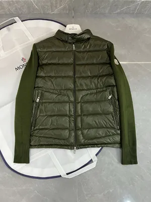 モンクレール メンズ アーミーグリーン ウールパネル ダウンセーター/ジップアップ カーディガン (K10919B00016M1131)