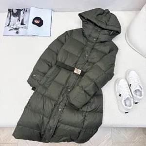 バーバリー ウィメンズ アーミーグリーン クラシック フード付き ロング ダウンジャケット (Burberry60)