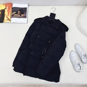 バーバリー ウィメンズ ブラック クラシック ダブルブレスト ラペル ミディ ダウンジャケット（Burberry58）