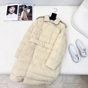 バーバリー レディース ベージュ クラシック ダブルブレスト ラペル ミディ ダウンジャケット（Burberry54）