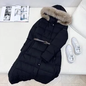 バーバリー レディース ブラック シンベルト フード付き ロングダウンジャケット（Burberry46）