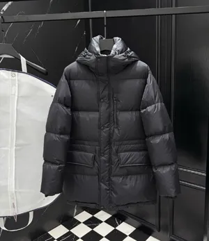 バーバリー ハワース カップルズ ブラック フード付き ミドル丈 ダウンジャケット（Burberry24）