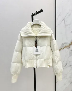 モンクレール ジェダイト レディース オフホワイトクロップド ニットラペル ダウンジャケット (J20931A0013059815)