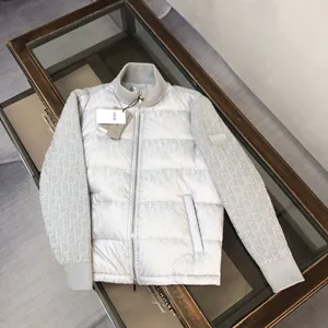 DIOR オブリーク ジャカード ウール ニットパネル スタンドカラー ダウンジャケット ライトグレー（Dior0025）