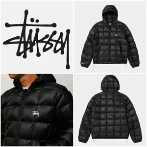 STUSSY MIDWEIGHT HOODED PUFFER BLACK ステューシー ミッドウェイト フード付きパファー ブラック ユニセックス（HJ5D0160）