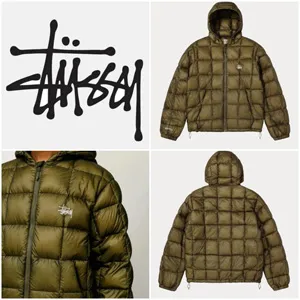 STUSSY MIDWEIGHT HOODED PUFFER OLIVE ステューシー ミッドウェイト フード付きパファー オリーブグリーン ユニセックス（HJ5D0160）