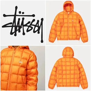 STUSSY MIDWEIGHT HOODED PUFFER ORANGE ステューシー ミッドウェイト フード付きパファー オレンジ ユニセックス（HJ5D0160）
