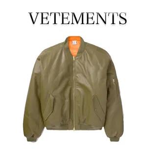 ヴェトモン オーバーサイズレザーボンバージャケット アーミーグリーン（Vetements013）