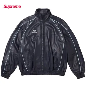 シュプリーム x アンブロ ラムスキンレザー トラックジャケット ネイビー（Supreme0007）