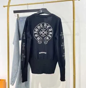 クロムハーツ レディース ブラック Vネック ニットカーディガン（Chrome Hearts 0003）