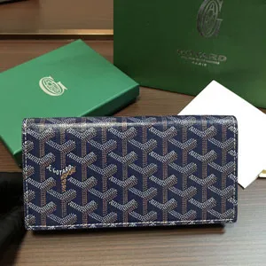 ゴヤール リシュリュー ネイビーブルー カーフスキンフラップロングウォレット（Goyard041）
